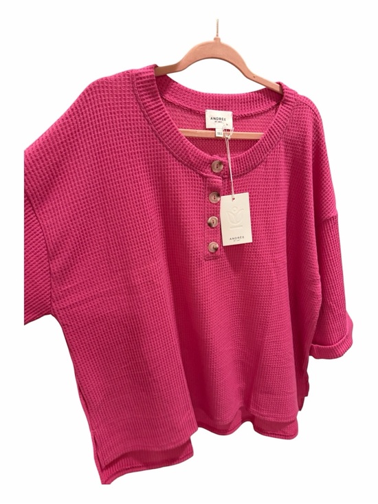 ANDREE BY UNIT Tops - ANDRÉE BY UNIT Vibrant Pink Waffle-Knit Button Top